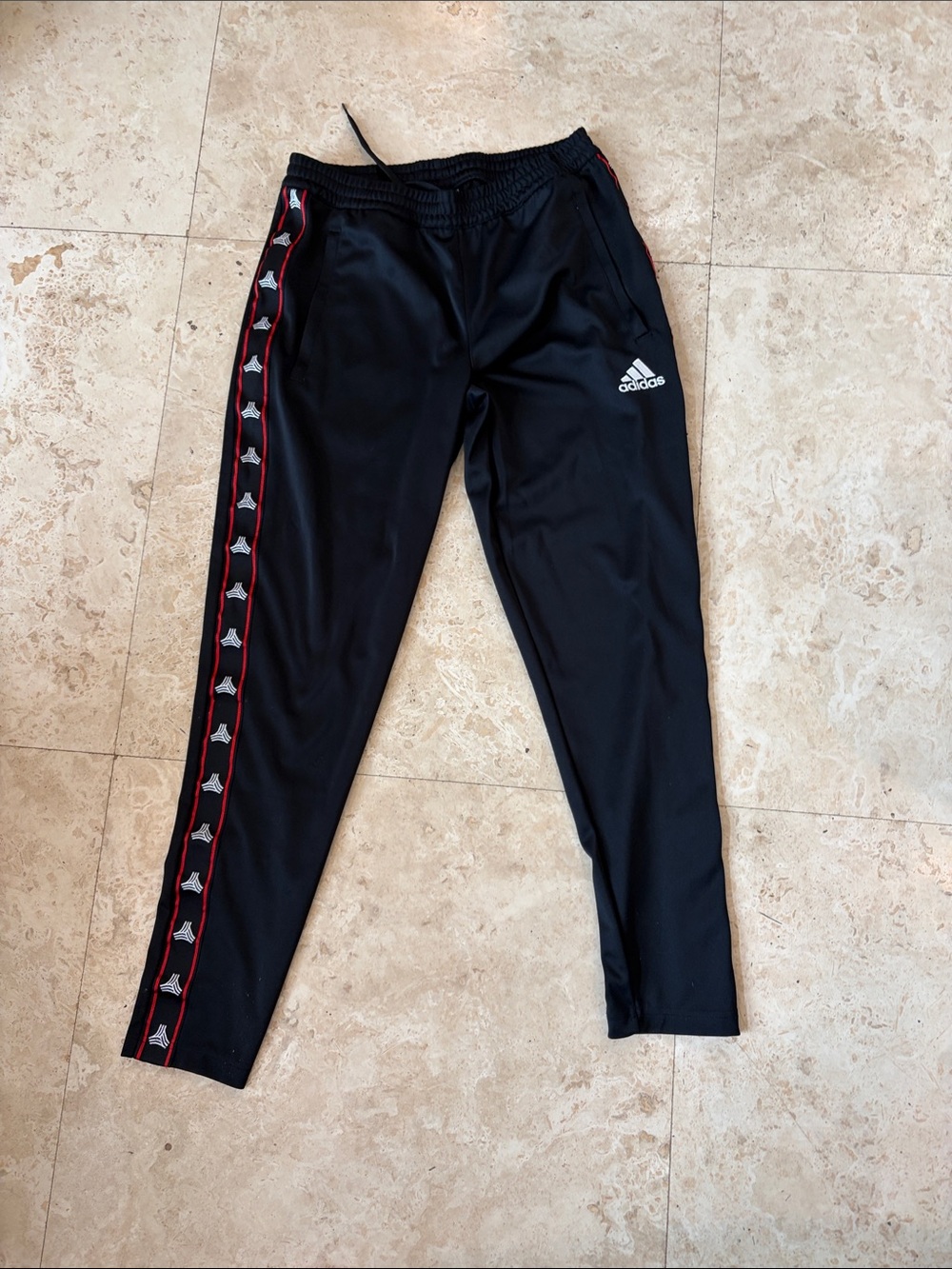 adidas Black Joggers with Red Side Trim and White Logo